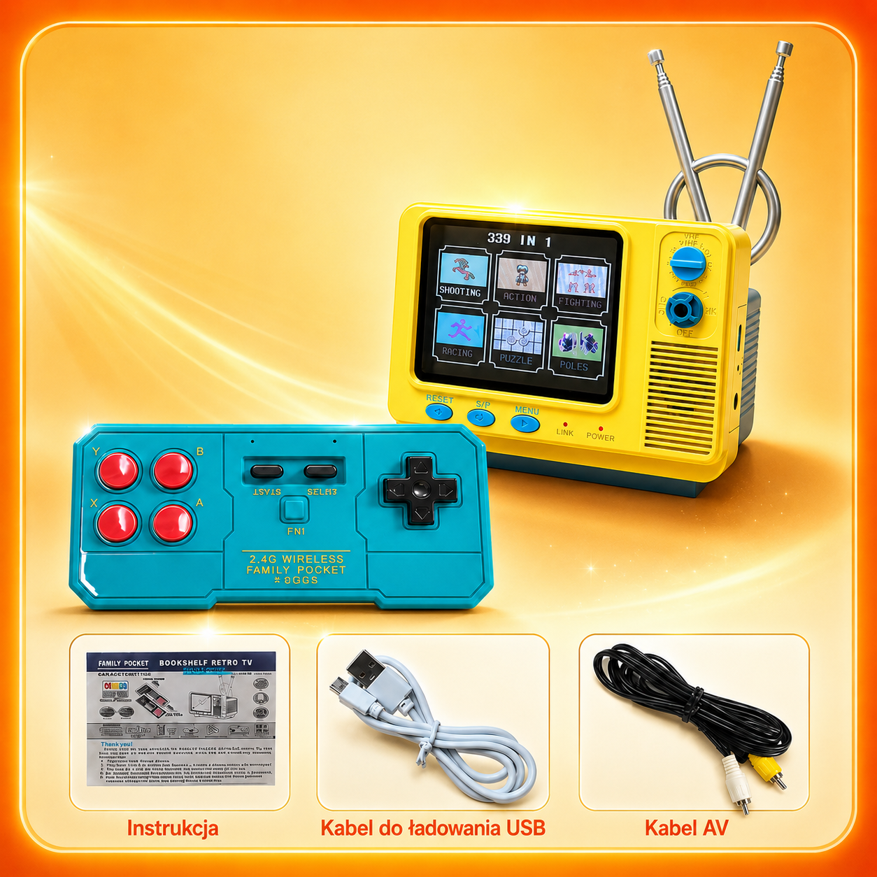 RetroBox™ Mini Konsola — 168 Klasycznych Gier, Graj w Podróży i na TV!