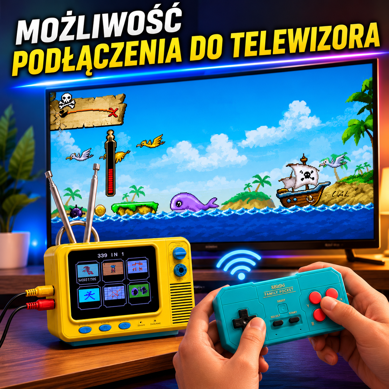 RetroBox™ Mini Konsola — 168 Klasycznych Gier, Graj w Podróży i na TV!