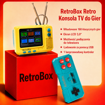 RetroBox™ Mini Konsola — 168 Klasycznych Gier, Graj w Podróży i na TV!